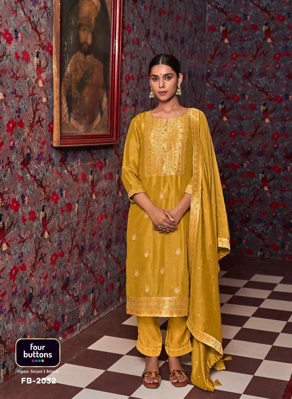 KHWAAB BY FOUR BUTTONS 2031 TO 2036 SERIES BEAUTIFUL SUITS COLORFUL STYLISH FANCY CASUAL WEAR & ETHNIC WEAR PURE VISCOSE SILK DRESSES AT WHOLESALE PRICE