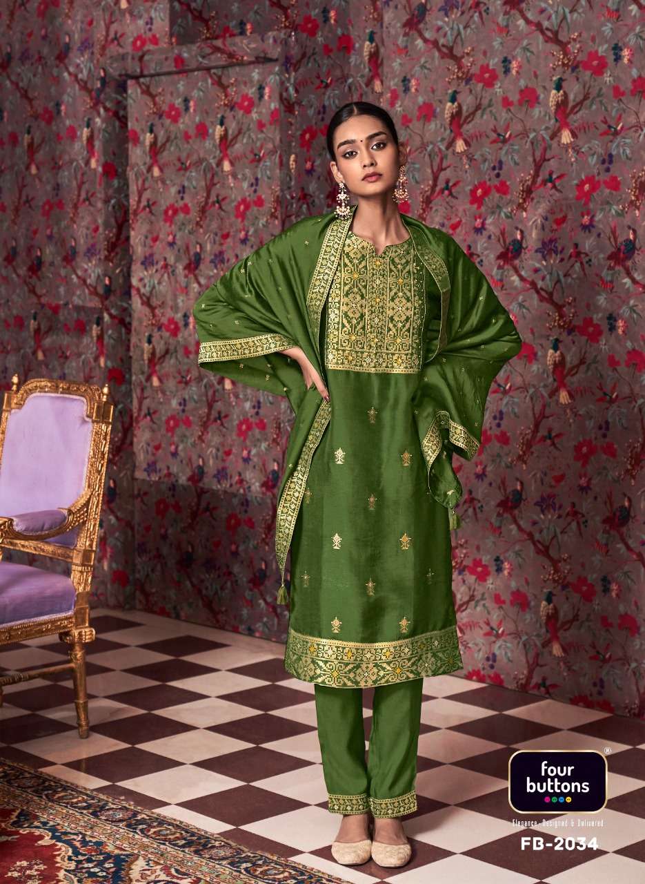 KHWAAB BY FOUR BUTTONS 2031 TO 2036 SERIES BEAUTIFUL SUITS COLORFUL STYLISH FANCY CASUAL WEAR & ETHNIC WEAR PURE VISCOSE SILK DRESSES AT WHOLESALE PRICE