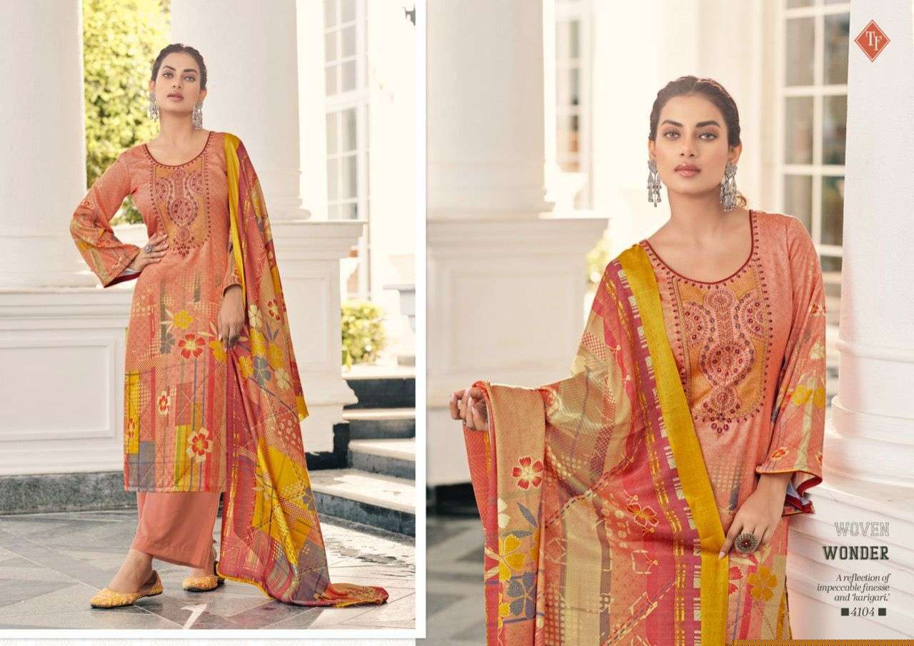 GULZAR BY TANISHK FASHION 4101 TO 4106 SERIES BEAUTIFUL SUITS COLORFUL STYLISH FANCY CASUAL WEAR & ETHNIC WEAR PASHMINA PRINT WITH WORK DRESSES AT WHOLESALE PRICE