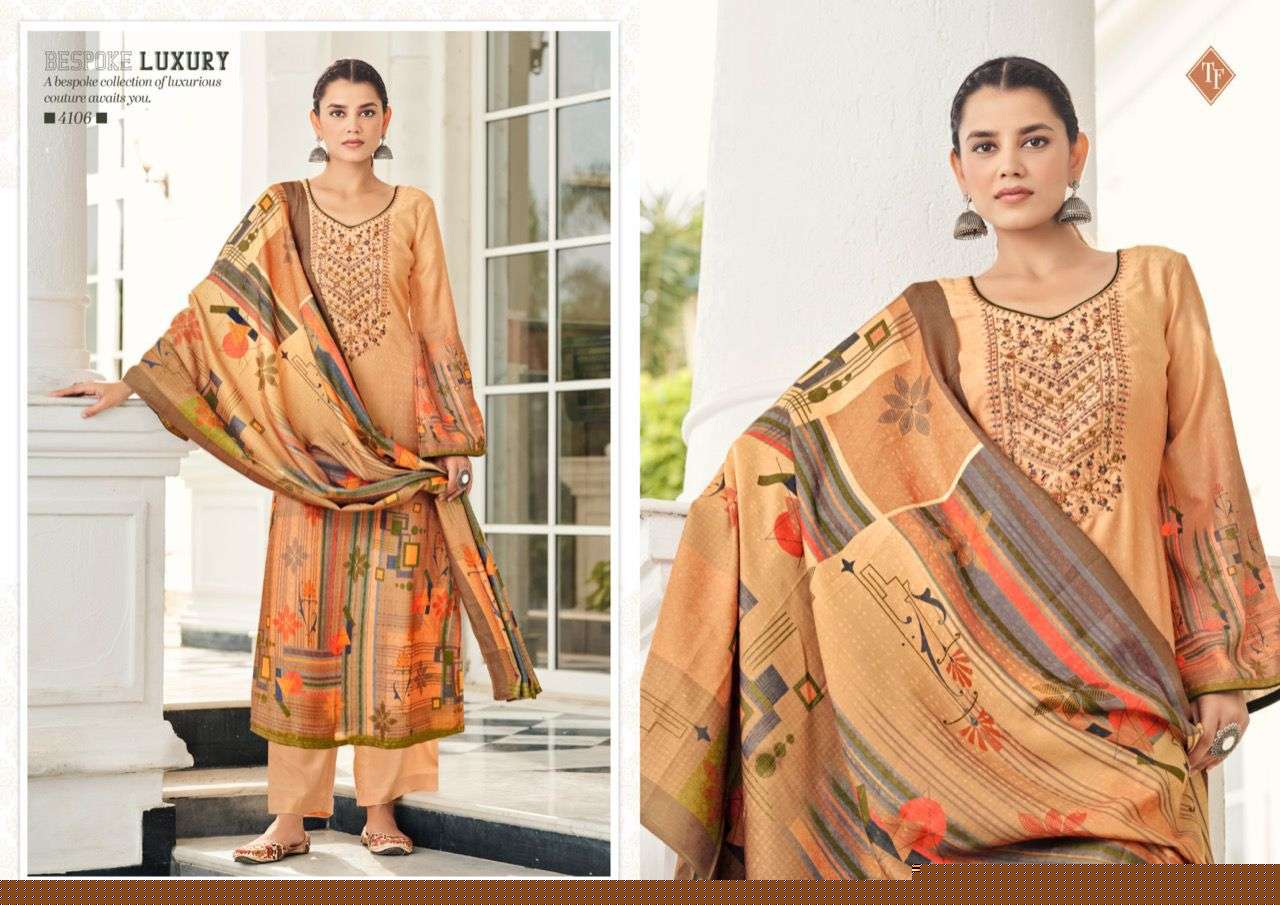 GULZAR BY TANISHK FASHION 4101 TO 4106 SERIES BEAUTIFUL SUITS COLORFUL STYLISH FANCY CASUAL WEAR & ETHNIC WEAR PASHMINA PRINT WITH WORK DRESSES AT WHOLESALE PRICE