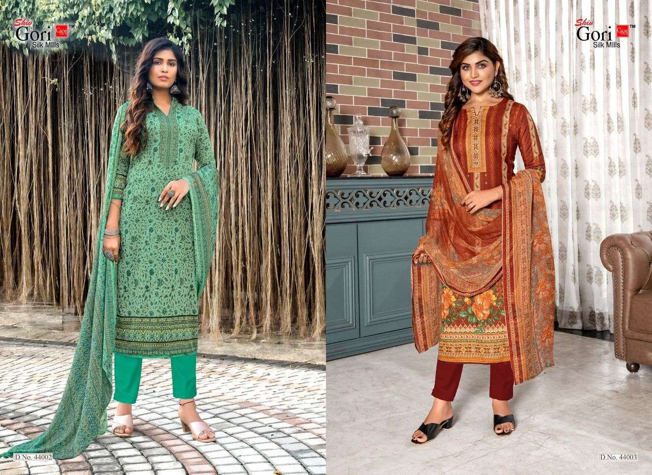 PUNJABI KUDI VOL-44 BY SHIV GORI SILK MILLS 44001 TO 44012 SERIES BEAUTIFUL SUITS COLORFUL STYLISH FANCY CASUAL WEAR & ETHNIC WEAR COTTON PRINT DRESSES AT WHOLESALE PRICE