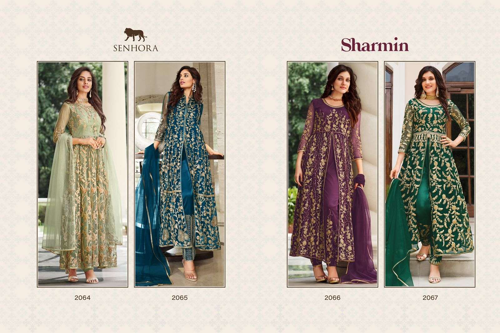 Sharmin By Senhora Dresses 2064 To 2067 Series Designer Anarkali Suits Beautiful Fancy Colorful Stylish Party Wear & Occasional Wear Pure Net Embroidered Dresses At Wholesale Price
