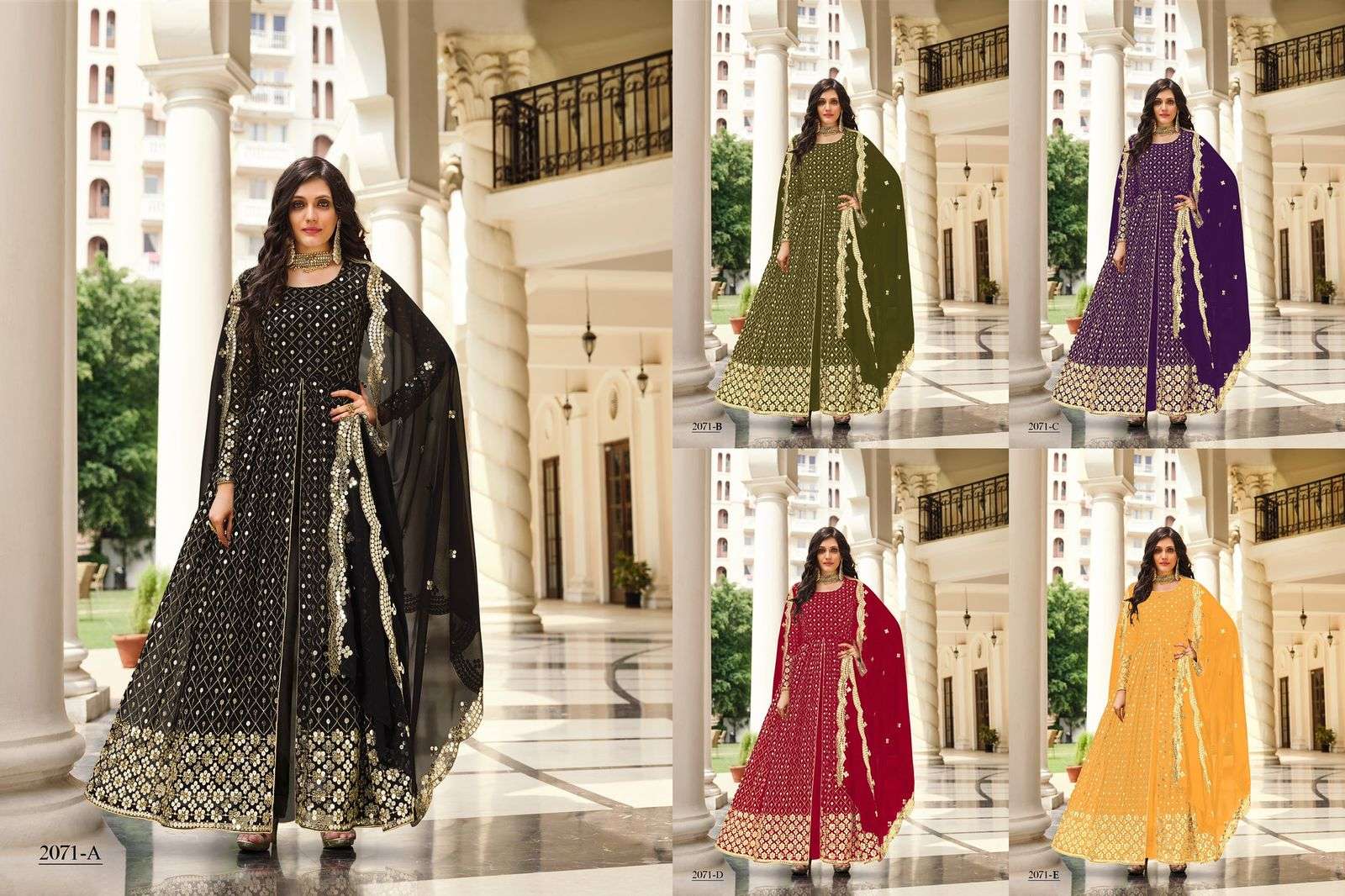 Moksa 2071 Colours By Senhora Dresses 2071-A To 2071-E Series Beautiful Anarkali Suits Colorful Stylish Fancy Casual Wear & Ethnic Wear Georgette Embroidered Dresses At Wholesale Price