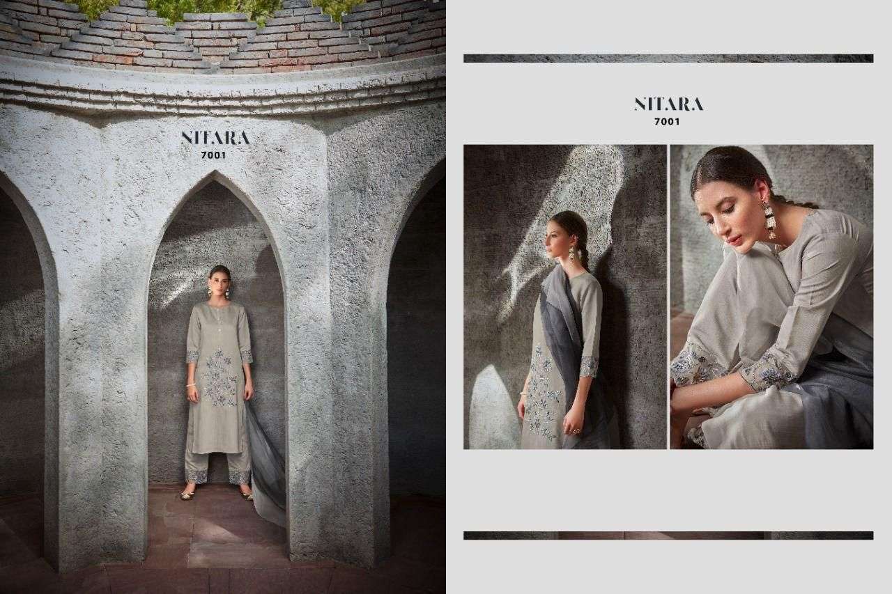 PRISHA VOL-2 BY NITARA 7001 TO 7006 SERIES DESIGNER SUITS BEAUTIFUL FANCY COLORFUL STYLISH PARTY WEAR & OCCASIONAL WEAR PURE CHANDERI SLUB DRESSES AT WHOLESALE PRICE