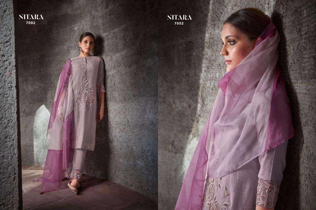 PRISHA VOL-2 BY NITARA 7001 TO 7006 SERIES DESIGNER SUITS BEAUTIFUL FANCY COLORFUL STYLISH PARTY WEAR & OCCASIONAL WEAR PURE CHANDERI SLUB DRESSES AT WHOLESALE PRICE