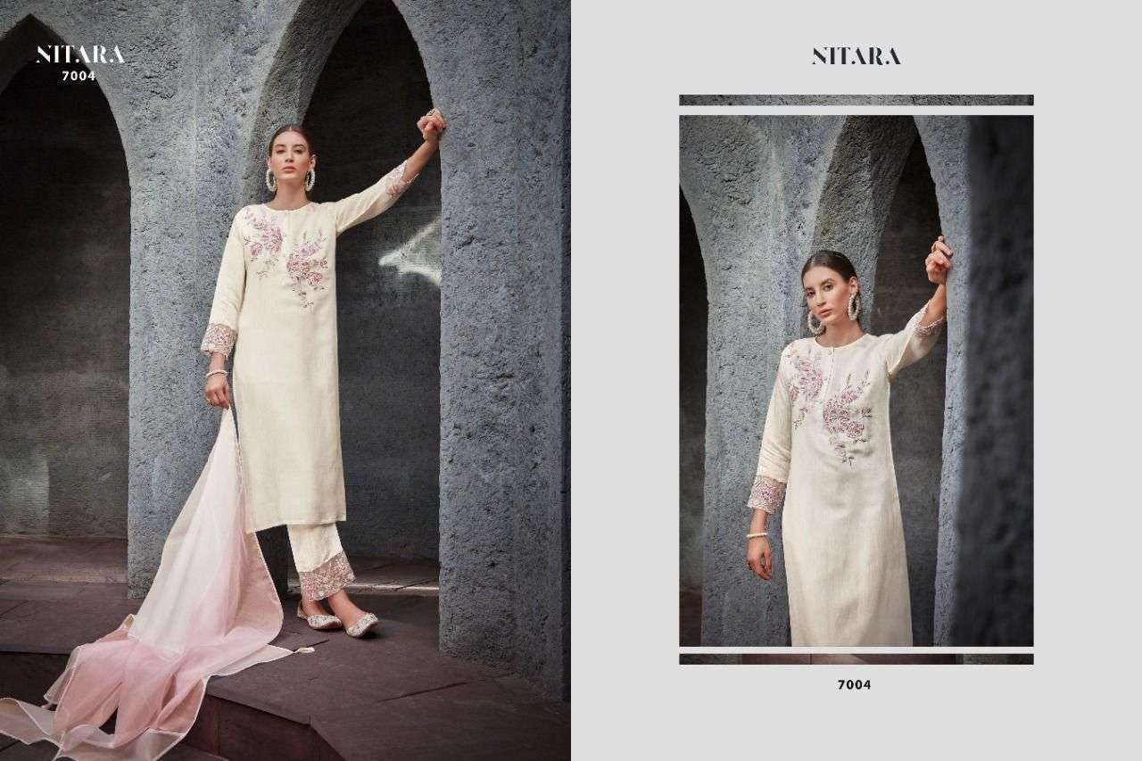 PRISHA VOL-2 BY NITARA 7001 TO 7006 SERIES DESIGNER SUITS BEAUTIFUL FANCY COLORFUL STYLISH PARTY WEAR & OCCASIONAL WEAR PURE CHANDERI SLUB DRESSES AT WHOLESALE PRICE