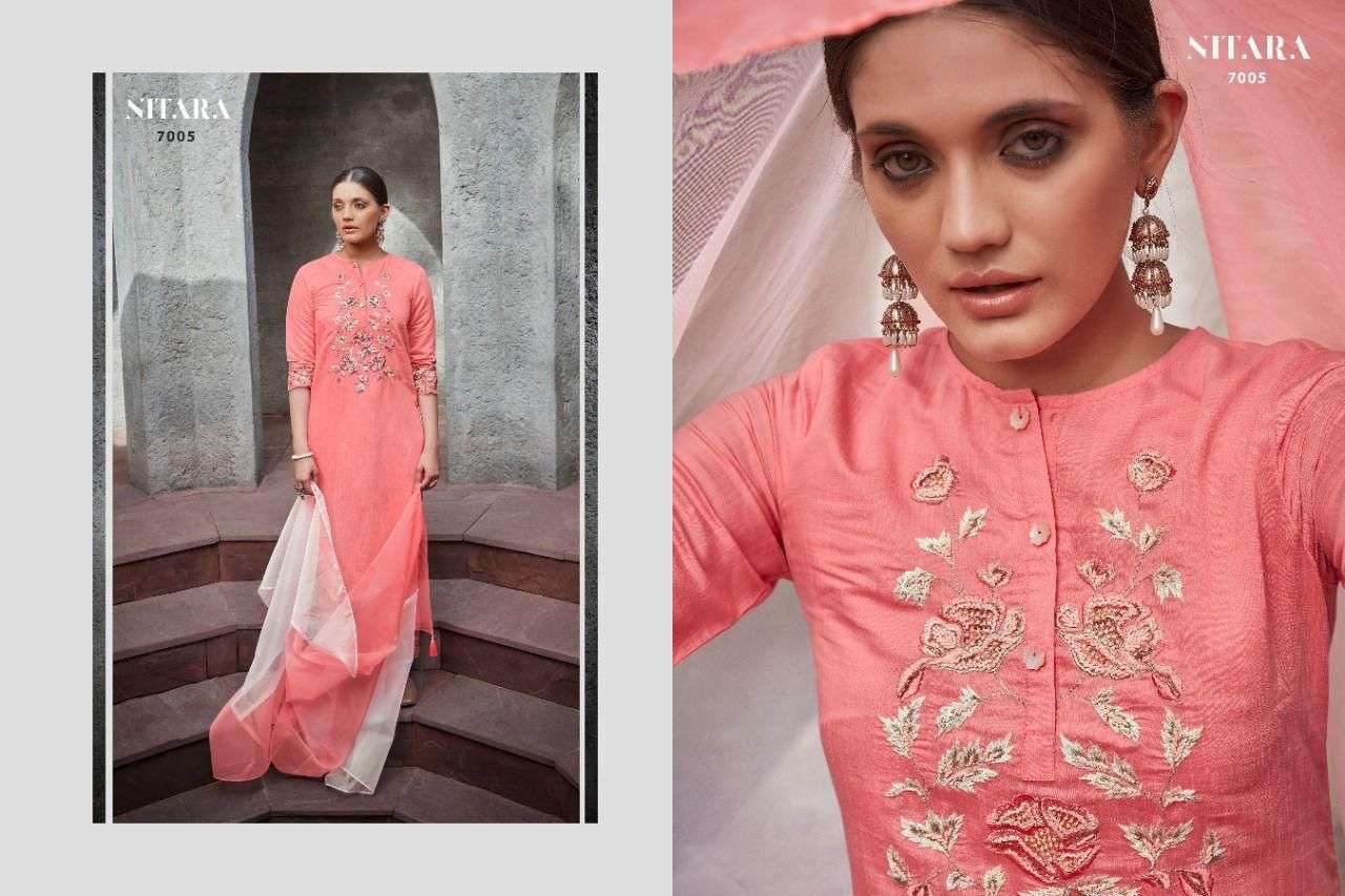 PRISHA VOL-2 BY NITARA 7001 TO 7006 SERIES DESIGNER SUITS BEAUTIFUL FANCY COLORFUL STYLISH PARTY WEAR & OCCASIONAL WEAR PURE CHANDERI SLUB DRESSES AT WHOLESALE PRICE