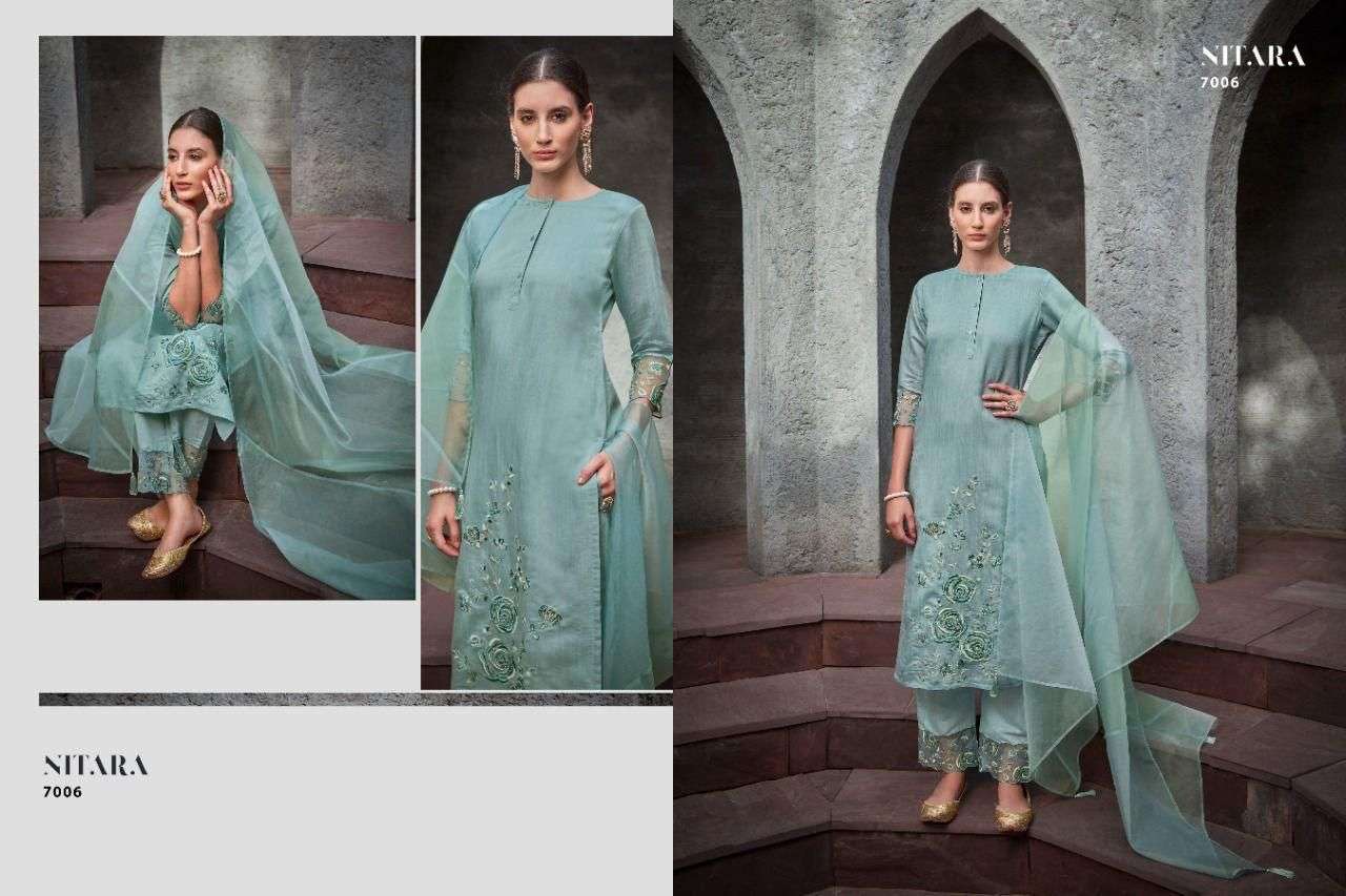 PRISHA VOL-2 BY NITARA 7001 TO 7006 SERIES DESIGNER SUITS BEAUTIFUL FANCY COLORFUL STYLISH PARTY WEAR & OCCASIONAL WEAR PURE CHANDERI SLUB DRESSES AT WHOLESALE PRICE
