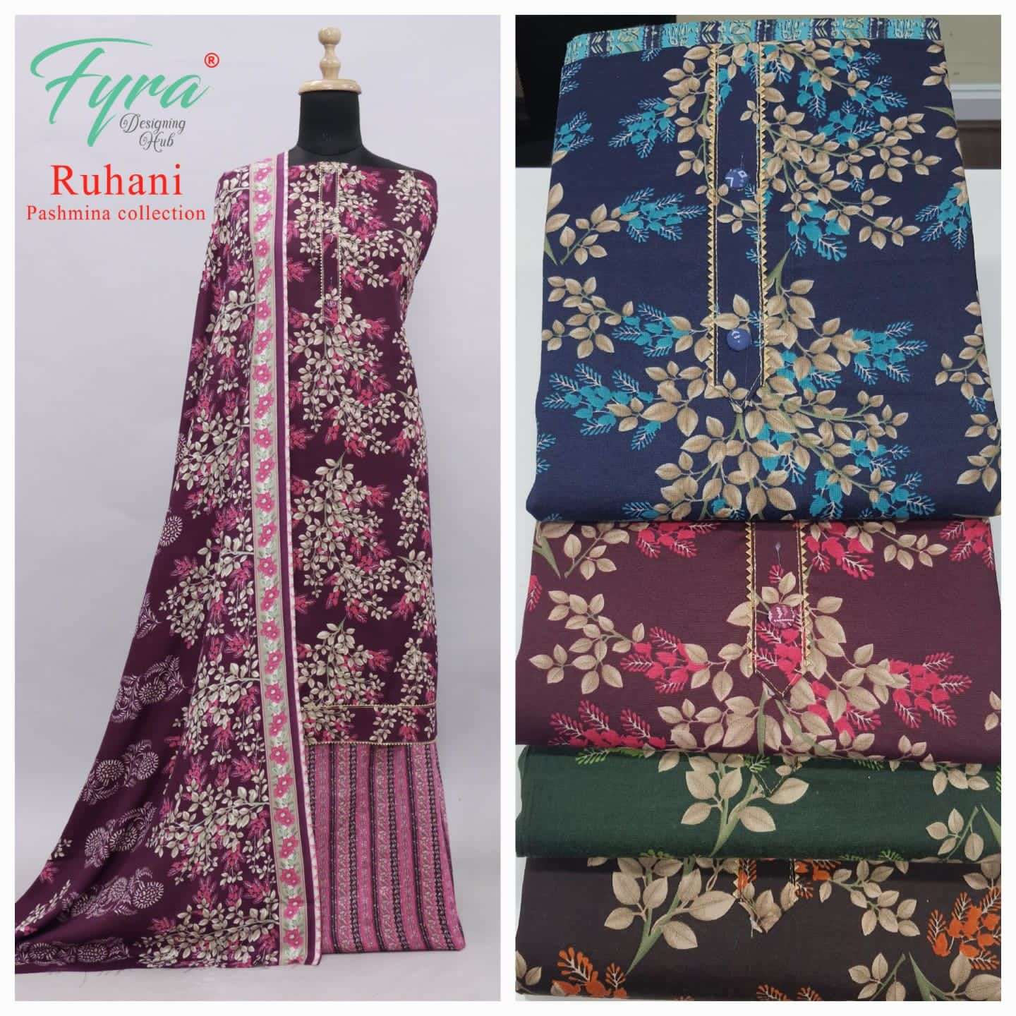 RUHANI BY FYRA 01 TO 16 SERIES BEAUTIFUL SUITS COLORFUL STYLISH FANCY CASUAL WEAR & ETHNIC WEAR PURE PASHMINA PRINT DRESSES AT WHOLESALE PRICE