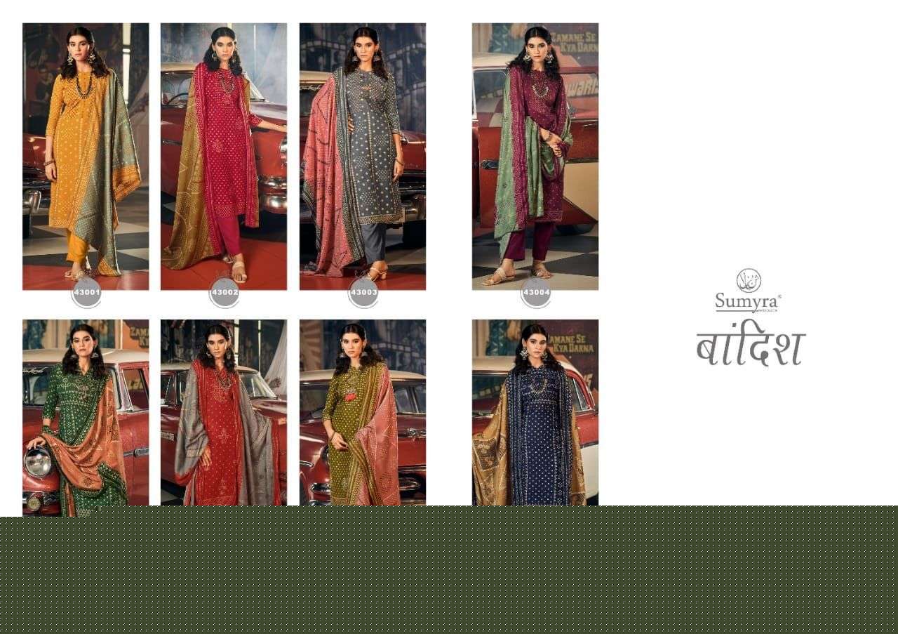 BANDISH BY SUMYRA 43001 TO 43008 SERIES SUITS BEAUTIFUL FANCY COLORFUL STYLISH PARTY WEAR & OCCASIONAL WEAR PURE PASHMINA PRINT DRESSES AT WHOLESALE PRICE