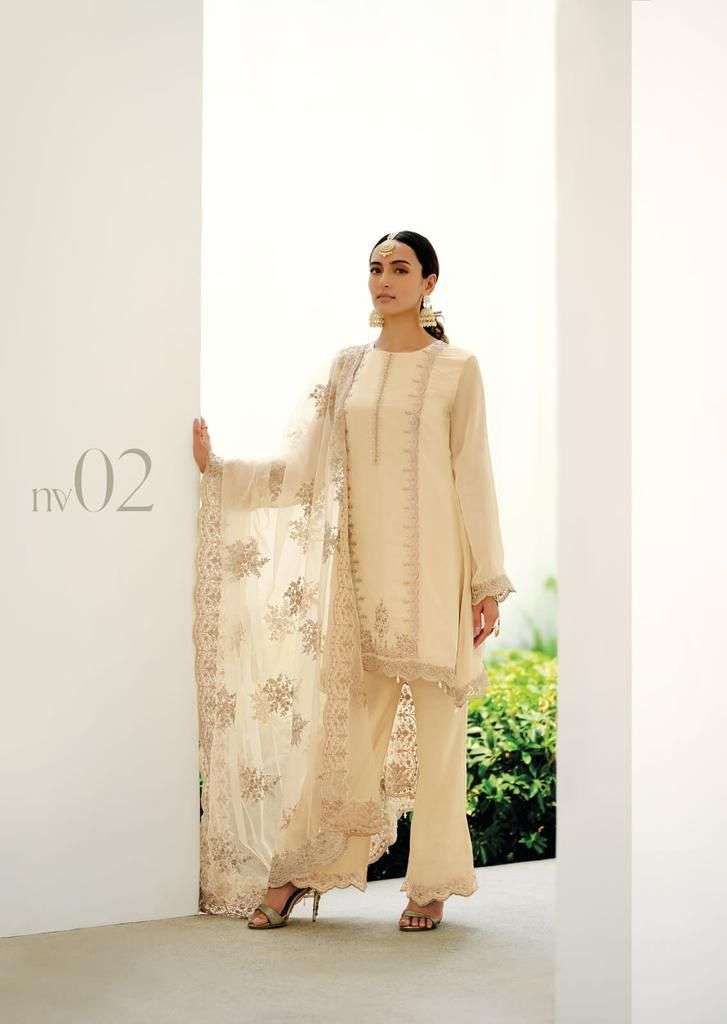 NIVANSHI BY VARSHA 01 TO 05 SERIES SUITS BEAUTIFUL FANCY COLORFUL STYLISH PARTY WEAR & OCCASIONAL WEAR PURE VISCOSE ORGANZA EMBROIDERY DRESSES AT WHOLESALE PRICE