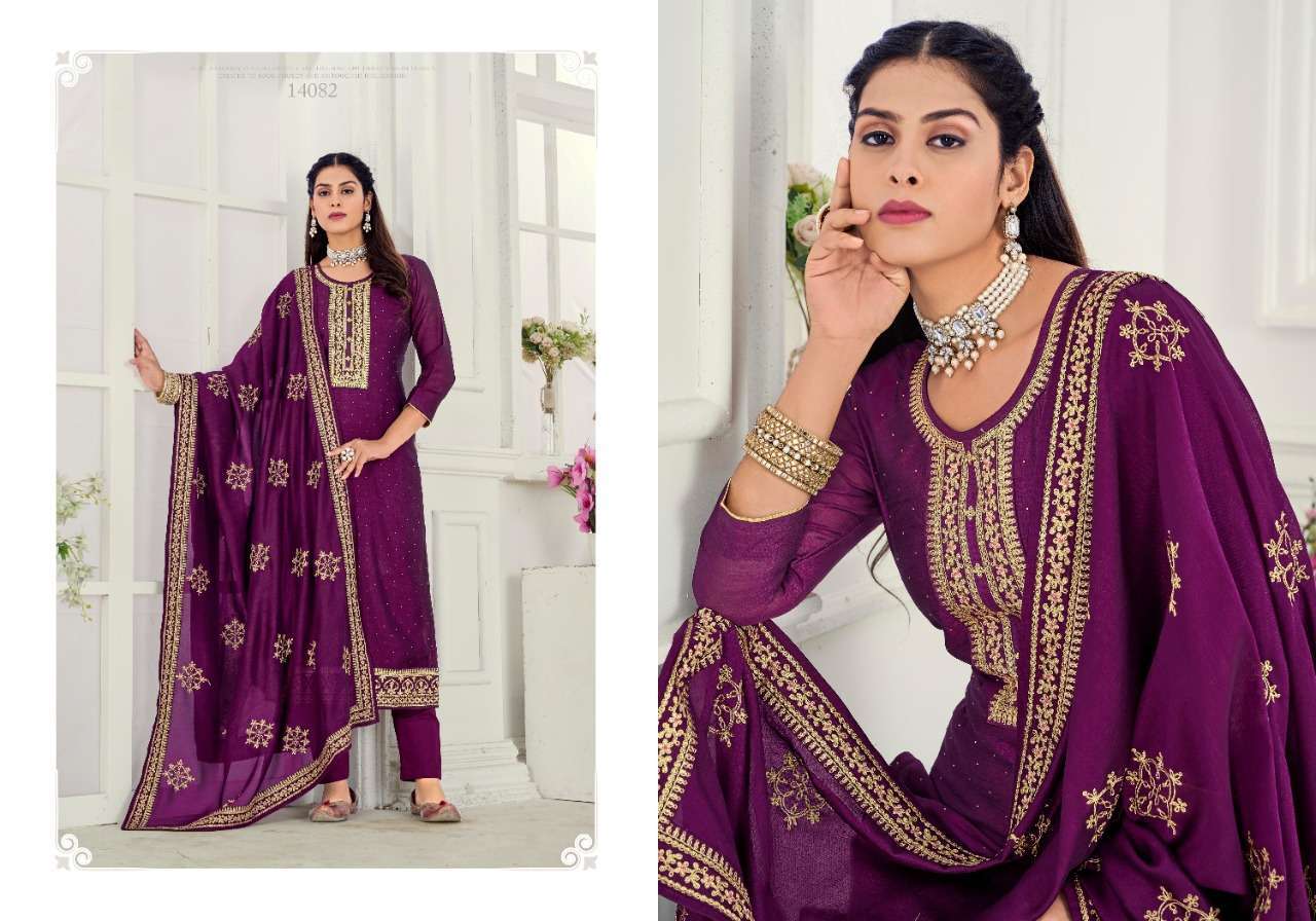 KALAVRUTI BY PANCH RATNA 14081 TO 14085 SERIES SUITS BEAUTIFUL FANCY COLORFUL STYLISH PARTY WEAR & OCCASIONAL WEAR PURE VICHITRA SILK DRESSES AT WHOLESALE PRICE