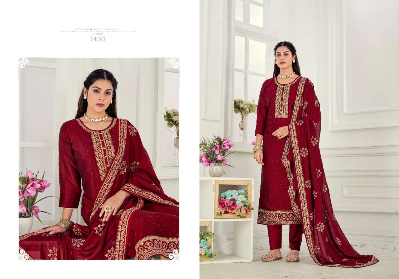 KALAVRUTI BY PANCH RATNA 14081 TO 14085 SERIES SUITS BEAUTIFUL FANCY COLORFUL STYLISH PARTY WEAR & OCCASIONAL WEAR PURE VICHITRA SILK DRESSES AT WHOLESALE PRICE