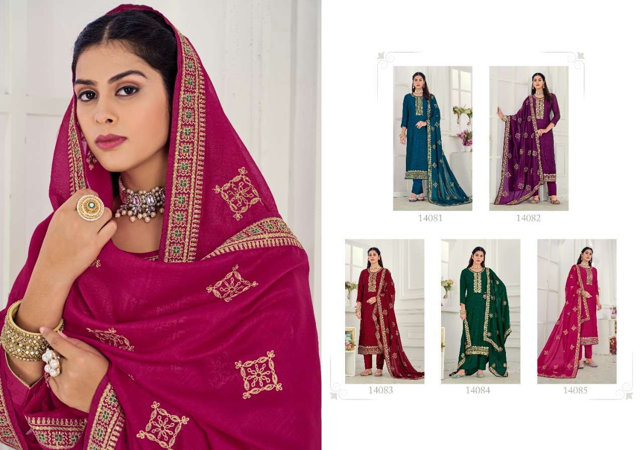 KALAVRUTI BY PANCH RATNA 14081 TO 14085 SERIES SUITS BEAUTIFUL FANCY COLORFUL STYLISH PARTY WEAR & OCCASIONAL WEAR PURE VICHITRA SILK DRESSES AT WHOLESALE PRICE