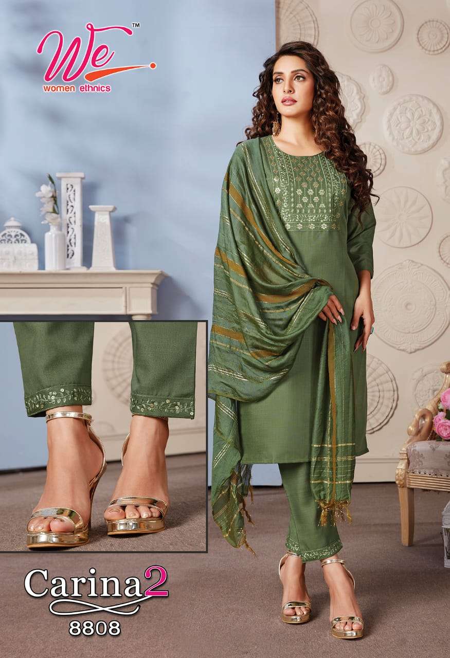 CARINA VOL-2 BY WOMEN ETHNICS 8801 TO 8808 SERIES SUITS BEAUTIFUL FANCY COLORFUL STYLISH PARTY WEAR & OCCASIONAL WEAR SOFT DAINA DRESSES AT WHOLESALE PRICE