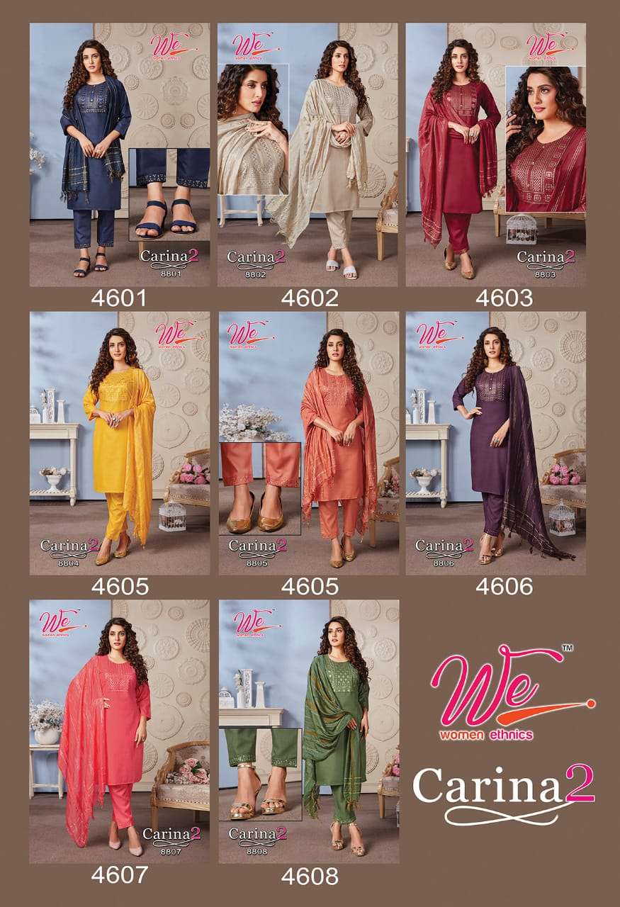CARINA VOL-2 BY WOMEN ETHNICS 8801 TO 8808 SERIES SUITS BEAUTIFUL FANCY COLORFUL STYLISH PARTY WEAR & OCCASIONAL WEAR SOFT DAINA DRESSES AT WHOLESALE PRICE