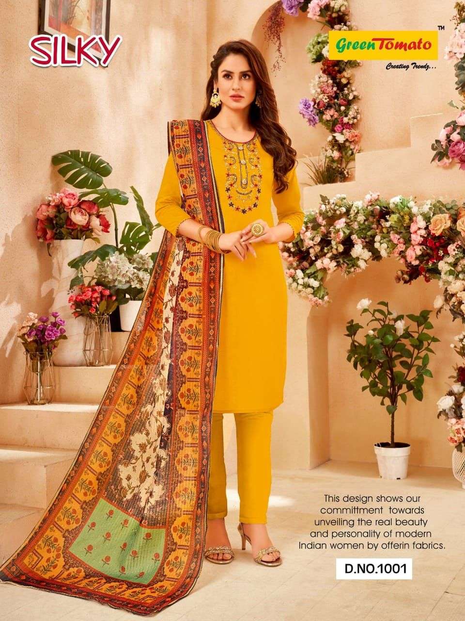 SILKY BY GREEN TOMATO 1001 TO 1008 SERIES BEAUTIFUL SUITS COLORFUL STYLISH FANCY CASUAL WEAR & ETHNIC WEAR CHANDERI DRESSES AT WHOLESALE PRICE