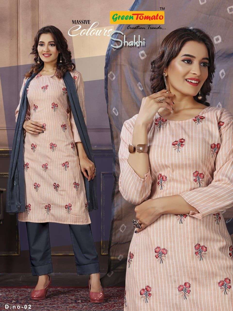 SAKHI BY GREEN TOMATO 001 TO 008 SERIES BEAUTIFUL SUITS COLORFUL STYLISH FANCY CASUAL WEAR & ETHNIC WEAR FANCY DRESSES AT WHOLESALE PRICE