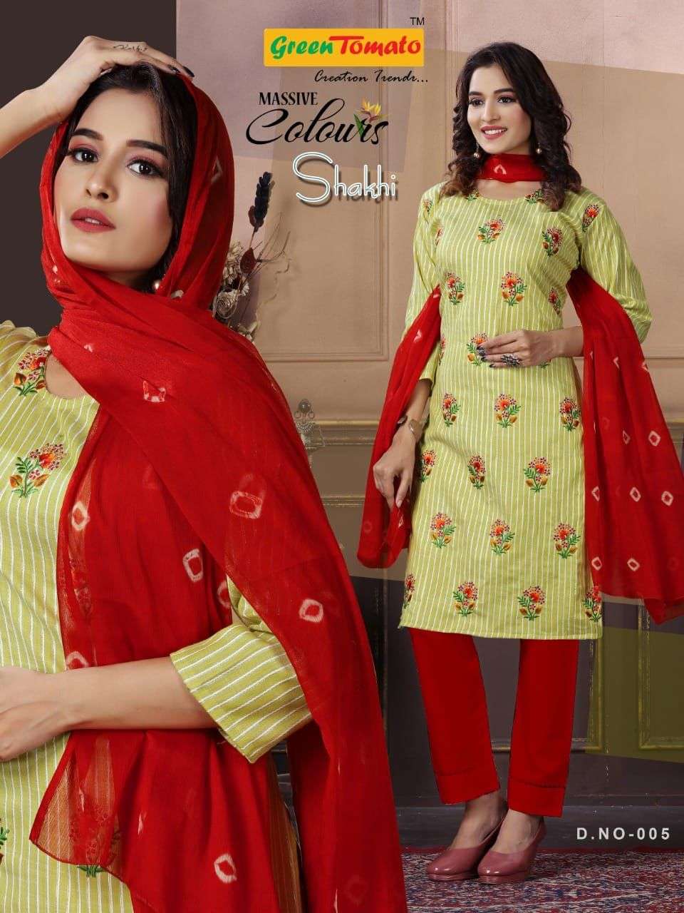 SAKHI BY GREEN TOMATO 001 TO 008 SERIES BEAUTIFUL SUITS COLORFUL STYLISH FANCY CASUAL WEAR & ETHNIC WEAR FANCY DRESSES AT WHOLESALE PRICE