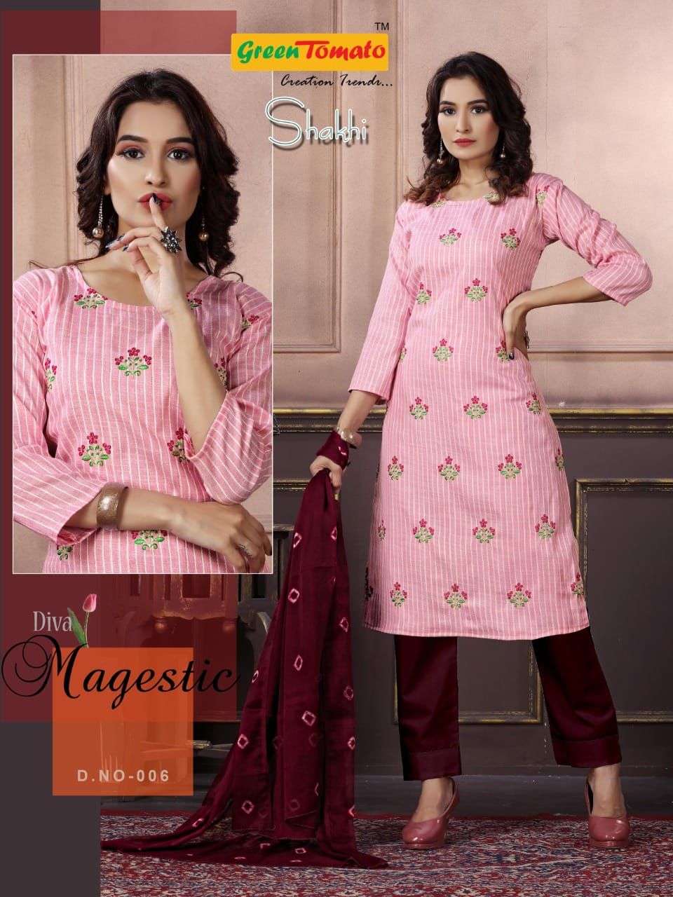 SAKHI BY GREEN TOMATO 001 TO 008 SERIES BEAUTIFUL SUITS COLORFUL STYLISH FANCY CASUAL WEAR & ETHNIC WEAR FANCY DRESSES AT WHOLESALE PRICE
