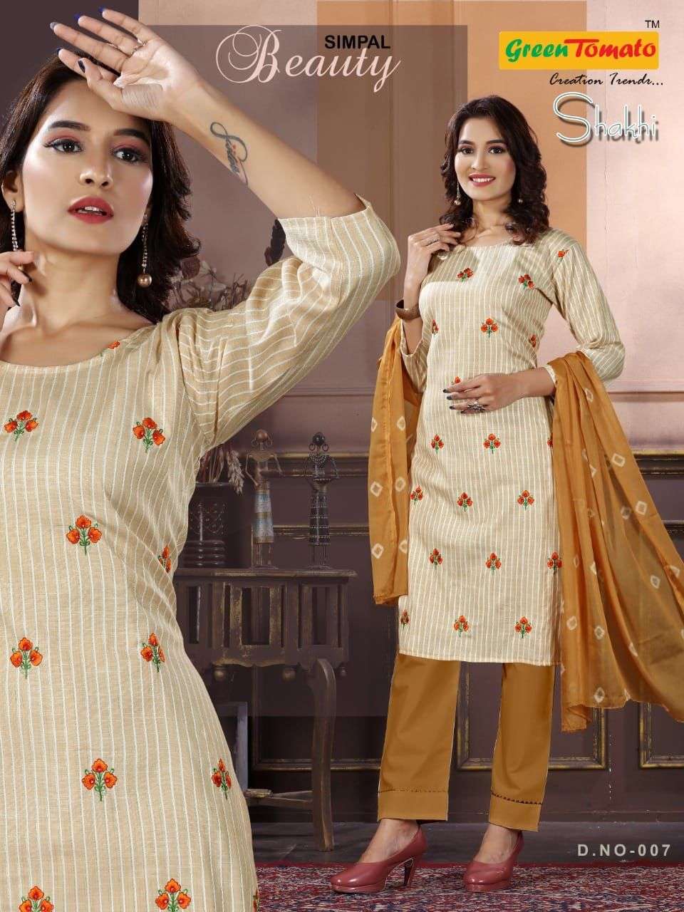 SAKHI BY GREEN TOMATO 001 TO 008 SERIES BEAUTIFUL SUITS COLORFUL STYLISH FANCY CASUAL WEAR & ETHNIC WEAR FANCY DRESSES AT WHOLESALE PRICE