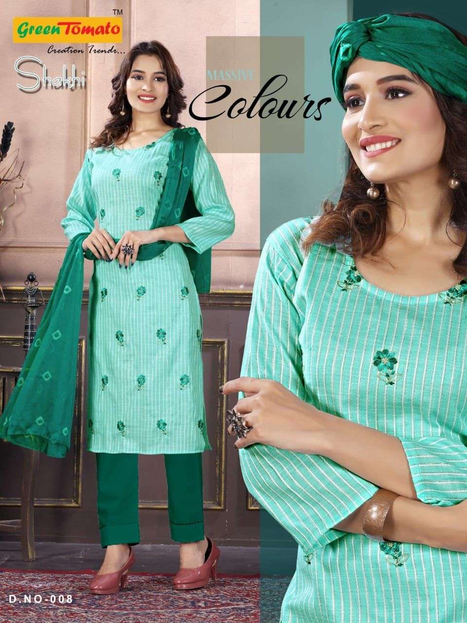 SAKHI BY GREEN TOMATO 001 TO 008 SERIES BEAUTIFUL SUITS COLORFUL STYLISH FANCY CASUAL WEAR & ETHNIC WEAR FANCY DRESSES AT WHOLESALE PRICE