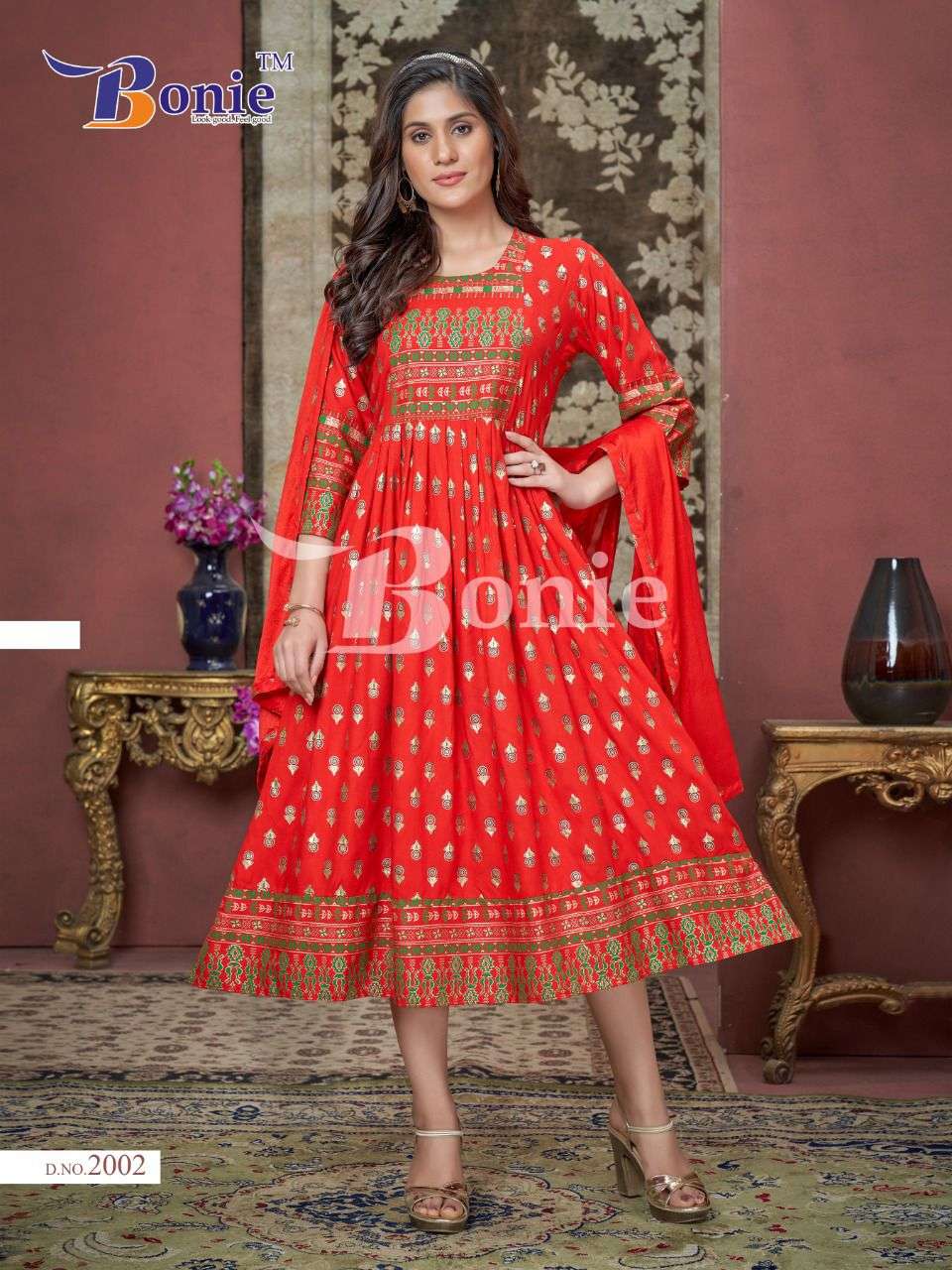 PUSHPA VOL-2 BY BONIE 2001 TO 2008 SERIES BEAUTIFUL STYLISH FANCY COLORFUL CASUAL WEAR & ETHNIC WEAR PURE RAYON KURTI WITH DUPATTA AT WHOLESALE PRICE