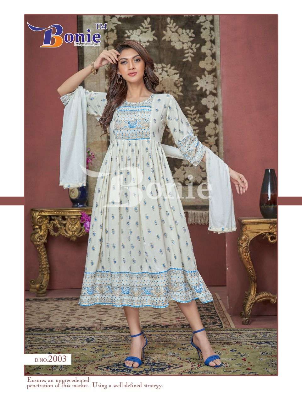 PUSHPA VOL-2 BY BONIE 2001 TO 2008 SERIES BEAUTIFUL STYLISH FANCY COLORFUL CASUAL WEAR & ETHNIC WEAR PURE RAYON KURTI WITH DUPATTA AT WHOLESALE PRICE