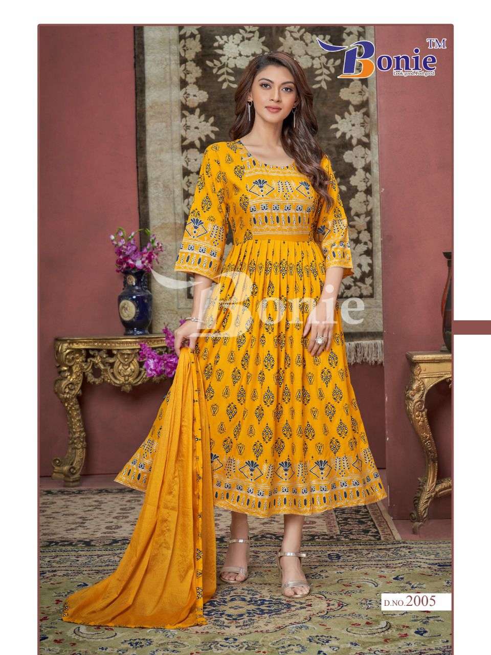 PUSHPA VOL-2 BY BONIE 2001 TO 2008 SERIES BEAUTIFUL STYLISH FANCY COLORFUL CASUAL WEAR & ETHNIC WEAR PURE RAYON KURTI WITH DUPATTA AT WHOLESALE PRICE