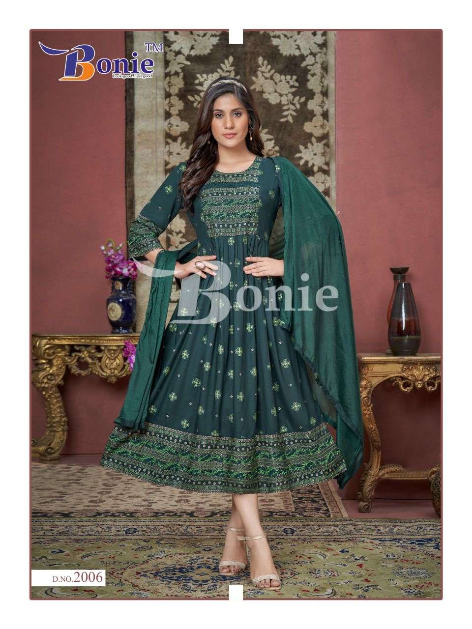 PUSHPA VOL-2 BY BONIE 2001 TO 2008 SERIES BEAUTIFUL STYLISH FANCY COLORFUL CASUAL WEAR & ETHNIC WEAR PURE RAYON KURTI WITH DUPATTA AT WHOLESALE PRICE