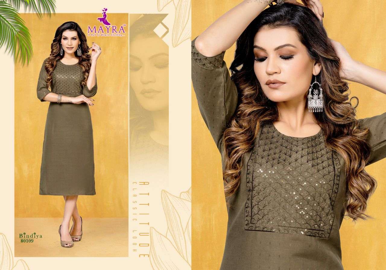 BINDIYA BY MAYRA 80103 TO 80110 SERIES BEAUTIFUL STYLISH FANCY COLORFUL CASUAL WEAR & ETHNIC WEAR COTTON EMBROIDERED KURTIS AT WHOLESALE PRICE