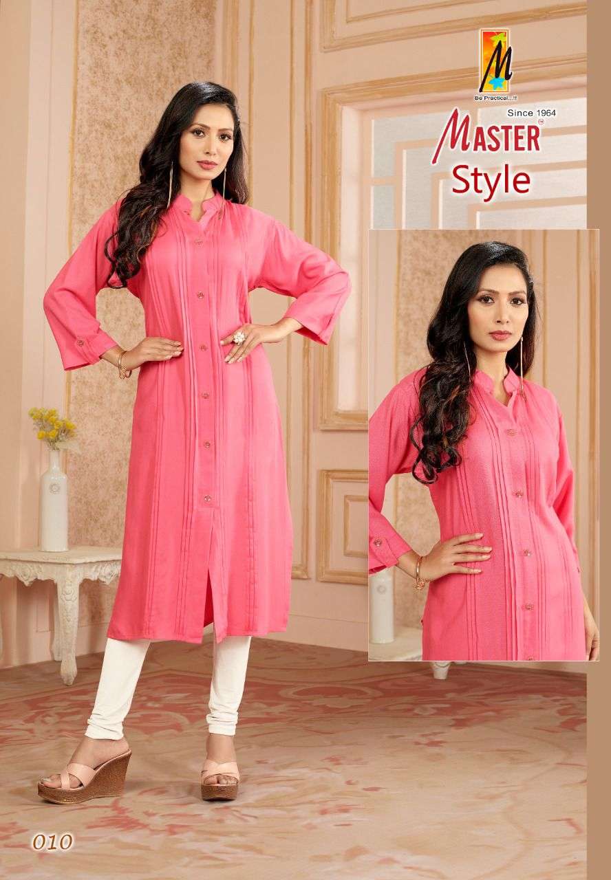 STYLE BY MASTER 001 TO 010 SERIES BEAUTIFUL STYLISH FANCY COLORFUL CASUAL WEAR & ETHNIC WEAR RAYON KURTIS AT WHOLESALE PRICE