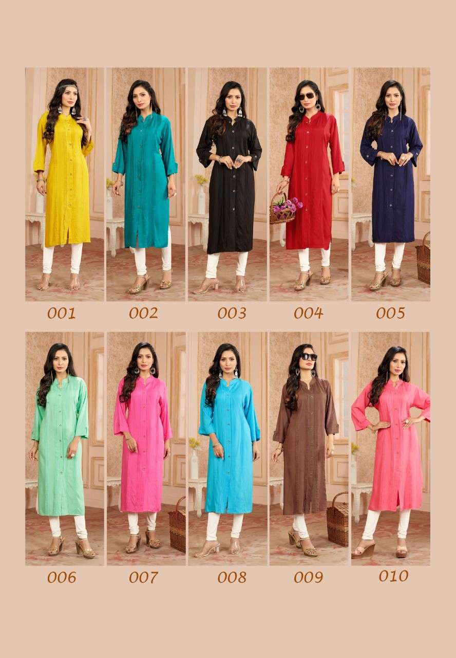 STYLE BY MASTER 001 TO 010 SERIES BEAUTIFUL STYLISH FANCY COLORFUL CASUAL WEAR & ETHNIC WEAR RAYON KURTIS AT WHOLESALE PRICE