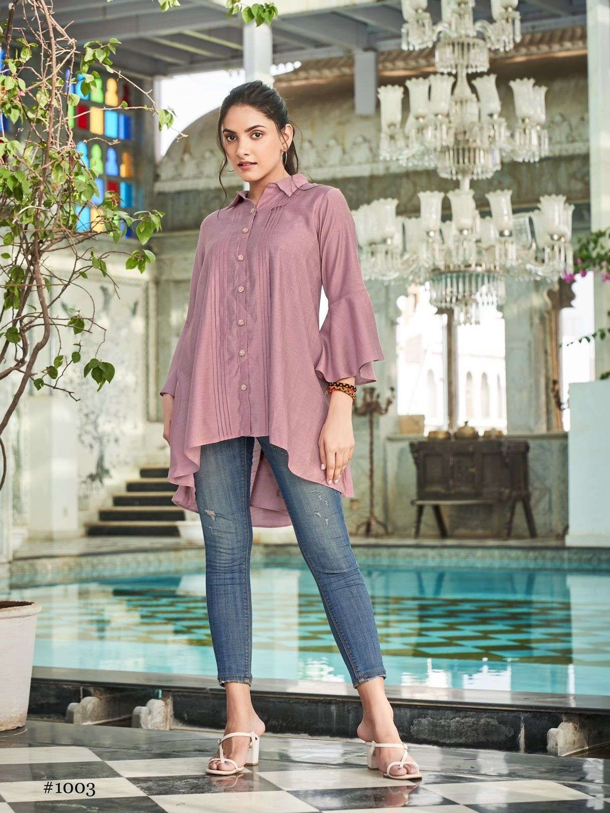 SASSY BY KURTI TIMES 1001 TO 1004 SERIES BEAUTIFUL STYLISH FANCY COLORFUL CASUAL WEAR & ETHNIC WEAR VISCOSE WITH WORK TOPS AT WHOLESALE PRICE