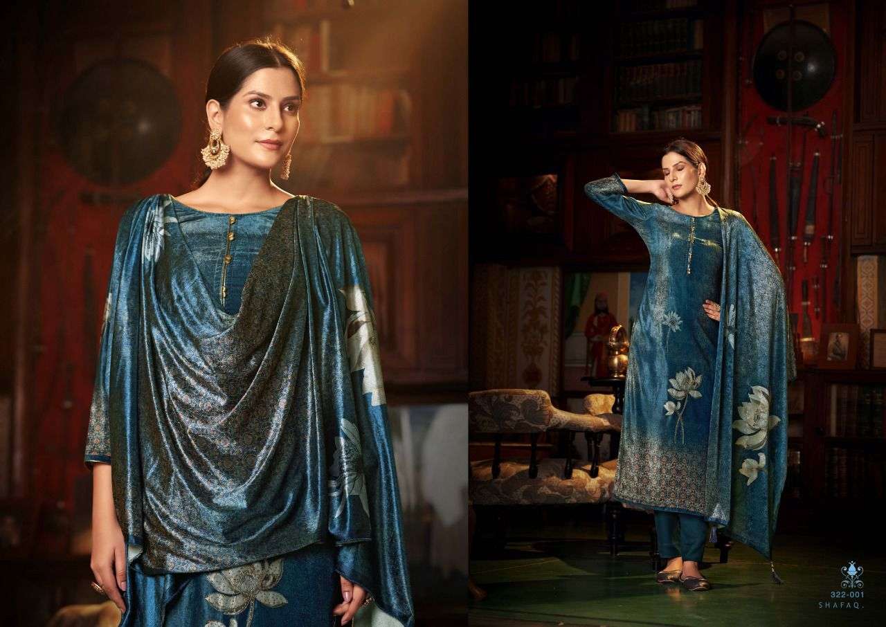 SHAFAQ BY SARGAM PRINTS 322-001 TO 322-006 SERIES BEAUTIFUL STYLISH SUITS FANCY COLORFUL CASUAL WEAR & ETHNIC WEAR & READY TO WEAR PREMIUM VELVET DIGITAL PRINT WITH WORK DRESSES AT WHOLESALE PRICE
