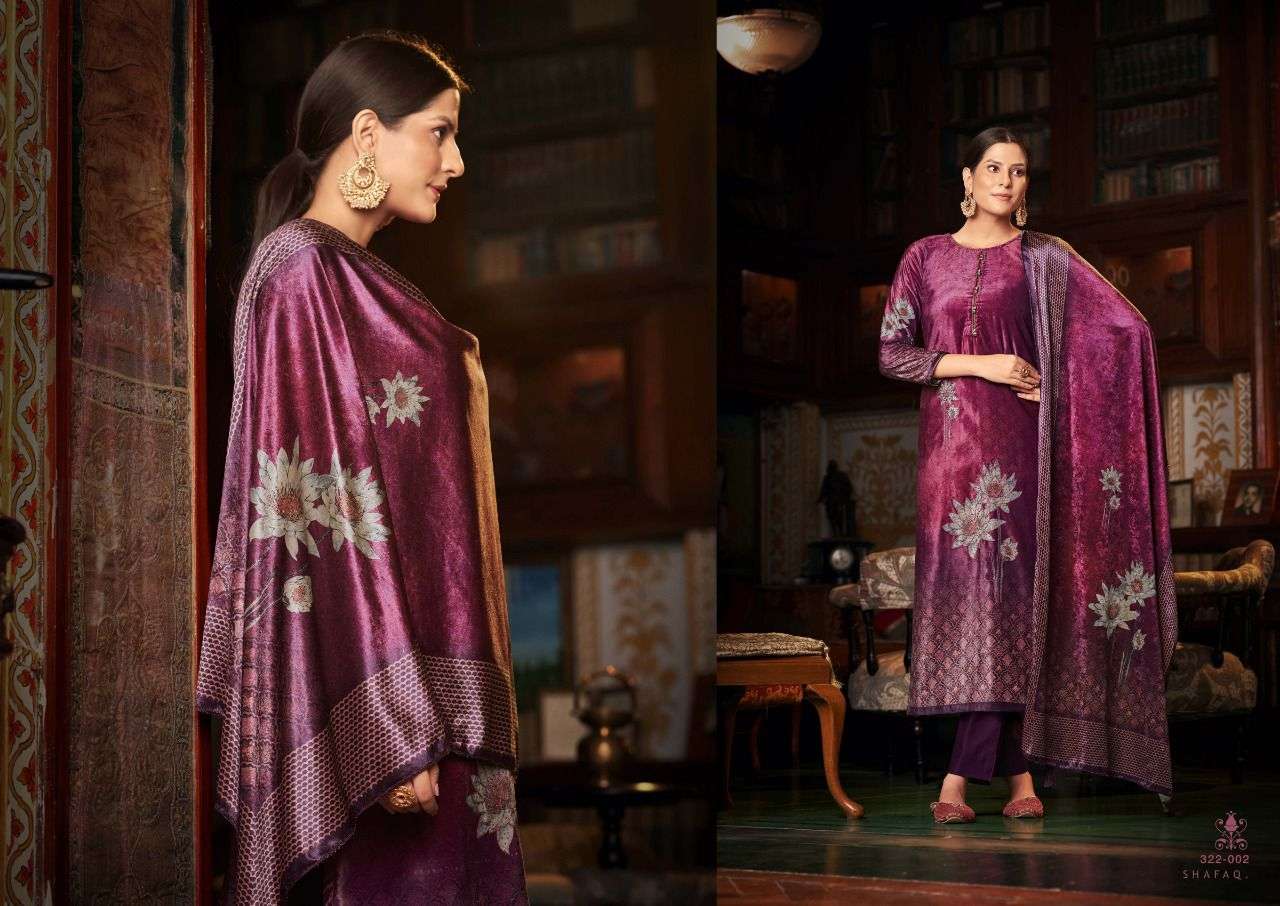SHAFAQ BY SARGAM PRINTS 322-001 TO 322-006 SERIES BEAUTIFUL STYLISH SUITS FANCY COLORFUL CASUAL WEAR & ETHNIC WEAR & READY TO WEAR PREMIUM VELVET DIGITAL PRINT WITH WORK DRESSES AT WHOLESALE PRICE