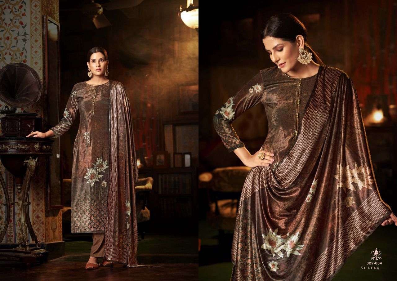 SHAFAQ BY SARGAM PRINTS 322-001 TO 322-006 SERIES BEAUTIFUL STYLISH SUITS FANCY COLORFUL CASUAL WEAR & ETHNIC WEAR & READY TO WEAR PREMIUM VELVET DIGITAL PRINT WITH WORK DRESSES AT WHOLESALE PRICE