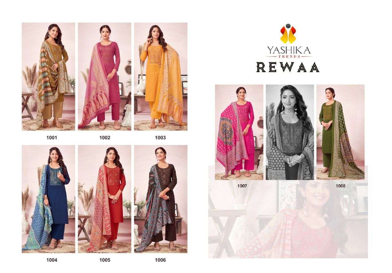 REWAA BY YASHIKA TRENDS 1001 TO 1008 SERIES BEAUTIFUL STYLISH SUITS FANCY COLORFUL CASUAL WEAR & ETHNIC WEAR & READY TO WEAR HEAVY COTTON DRESSES AT WHOLESALE PRICE