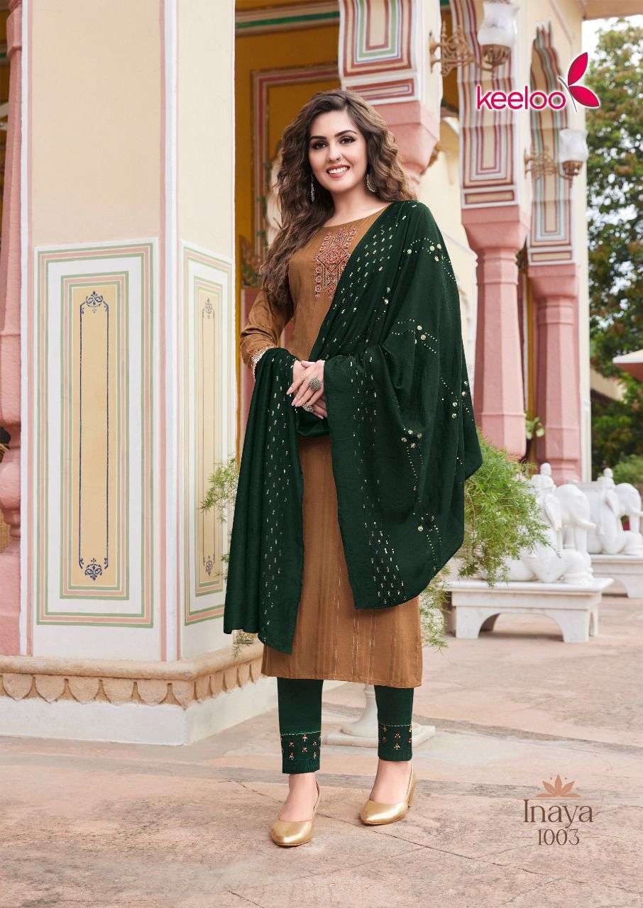 Inaya Vol-1 By Keeloo 1001 To 1006 Series Beautiful Suits Colorful Stylish Fancy Casual Wear & Ethnic Wear Heavy Rayon Embroidered Dresses At Wholesale Price