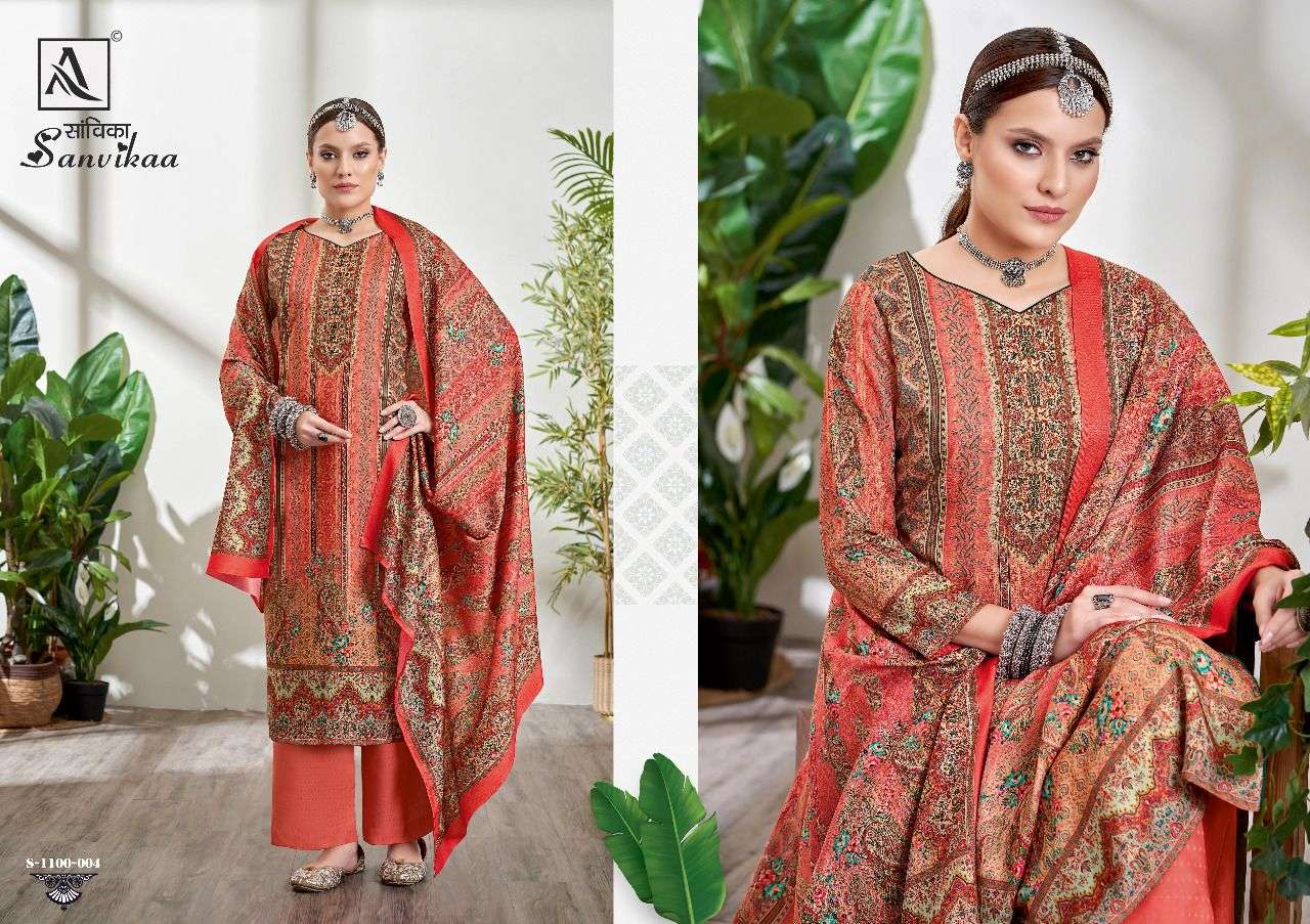SANVIKAA BY ALOK SUITS 1100-001 TO 1100-008 SERIES BEAUTIFUL SUITS COLORFUL STYLISH FANCY CASUAL WEAR & ETHNIC WEAR PURE PASHMINA PRINT DRESSES AT WHOLESALE PRICE