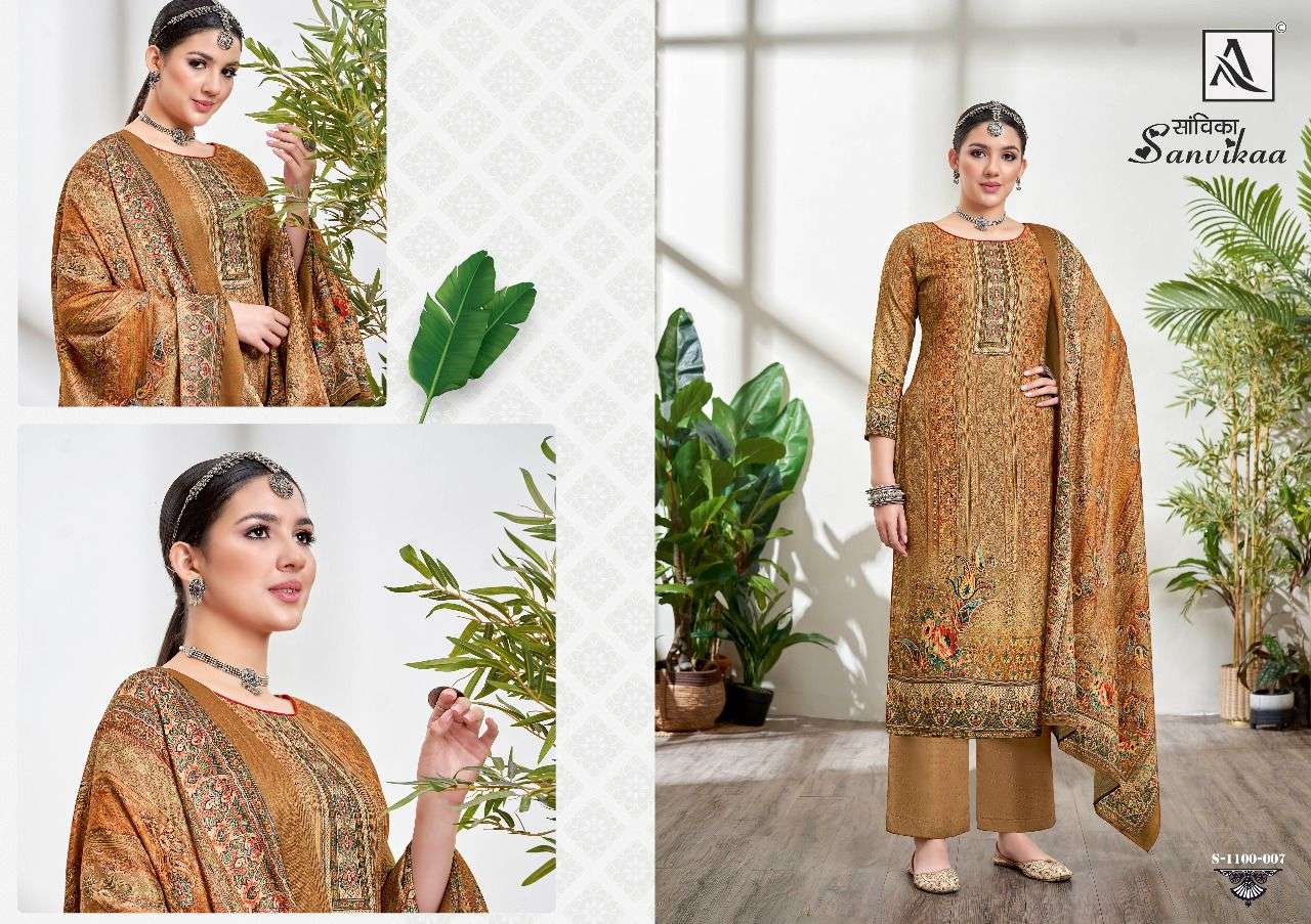 SANVIKAA BY ALOK SUITS 1100-001 TO 1100-008 SERIES BEAUTIFUL SUITS COLORFUL STYLISH FANCY CASUAL WEAR & ETHNIC WEAR PURE PASHMINA PRINT DRESSES AT WHOLESALE PRICE