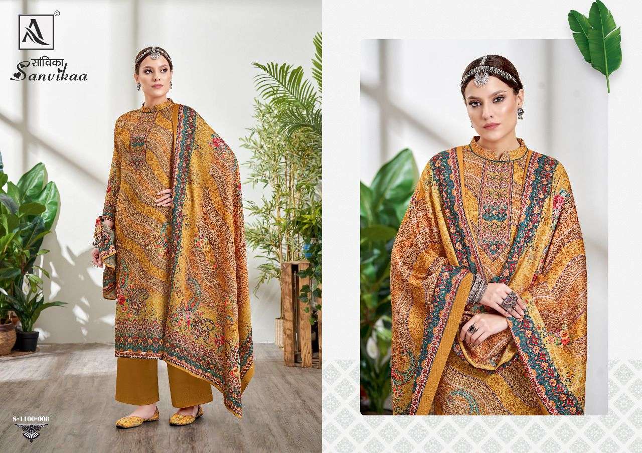 SANVIKAA BY ALOK SUITS 1100-001 TO 1100-008 SERIES BEAUTIFUL SUITS COLORFUL STYLISH FANCY CASUAL WEAR & ETHNIC WEAR PURE PASHMINA PRINT DRESSES AT WHOLESALE PRICE