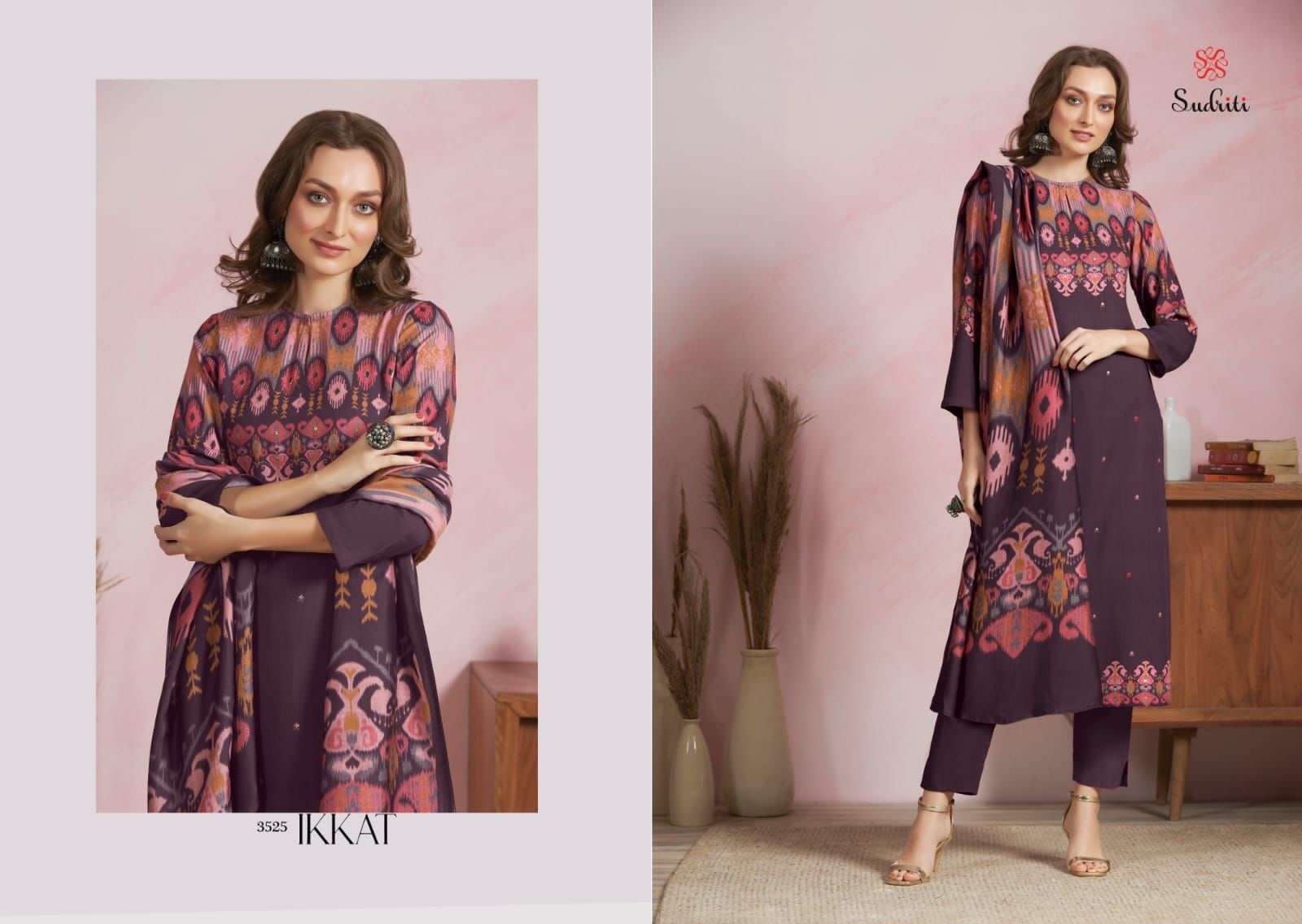 IKKAT BY SUDRITI BEAUTIFUL SUITS COLORFUL STYLISH FANCY CASUAL WEAR & ETHNIC WEAR PURE PASHMINA PRINT DRESSES AT WHOLESALE PRICE