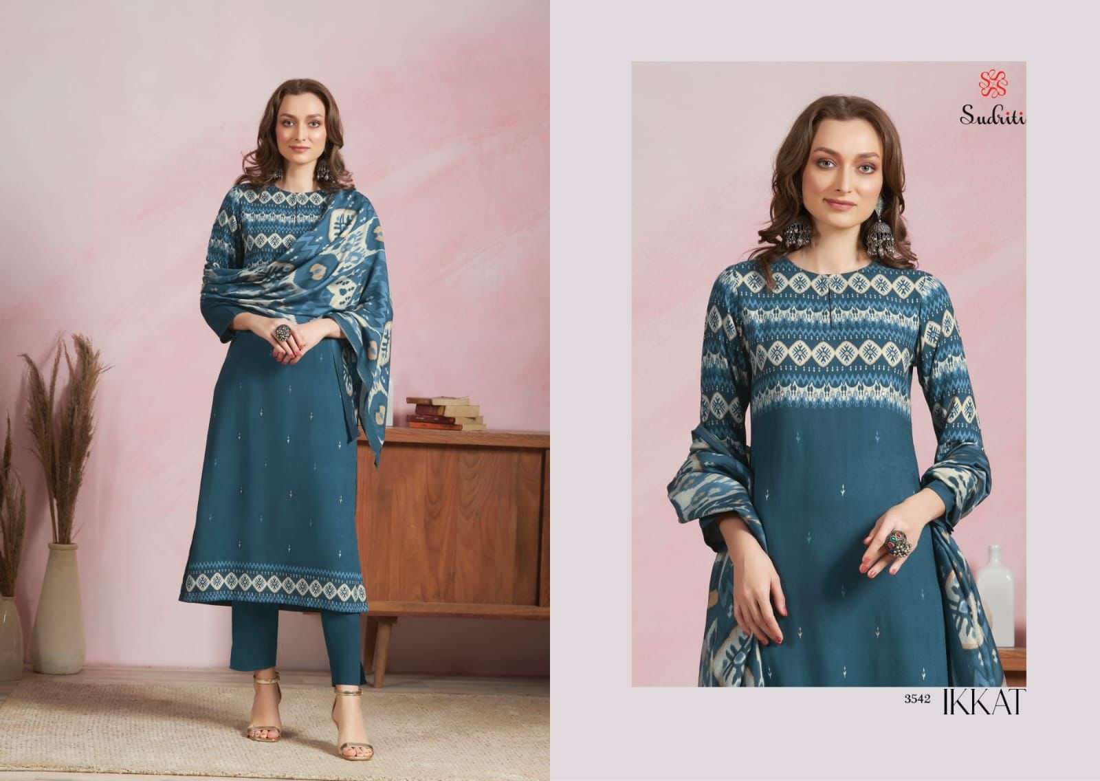 IKKAT BY SUDRITI BEAUTIFUL SUITS COLORFUL STYLISH FANCY CASUAL WEAR & ETHNIC WEAR PURE PASHMINA PRINT DRESSES AT WHOLESALE PRICE