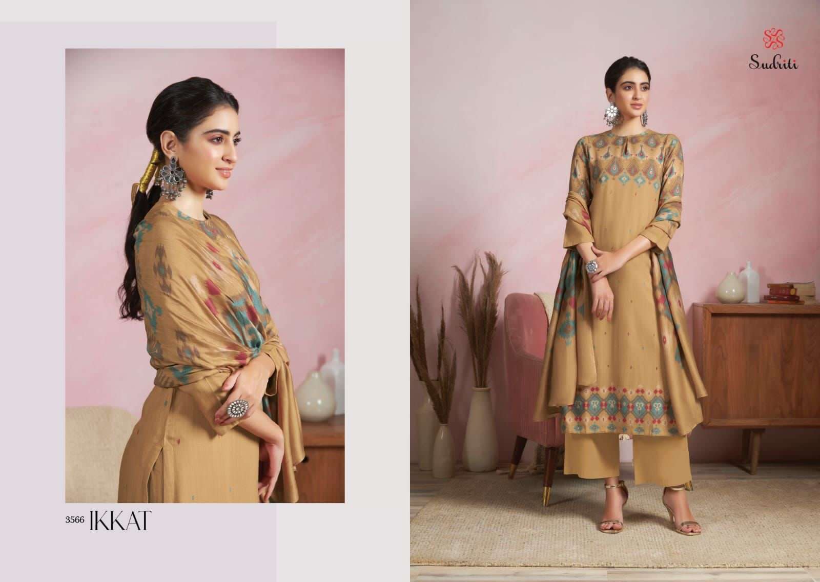 IKKAT BY SUDRITI BEAUTIFUL SUITS COLORFUL STYLISH FANCY CASUAL WEAR & ETHNIC WEAR PURE PASHMINA PRINT DRESSES AT WHOLESALE PRICE