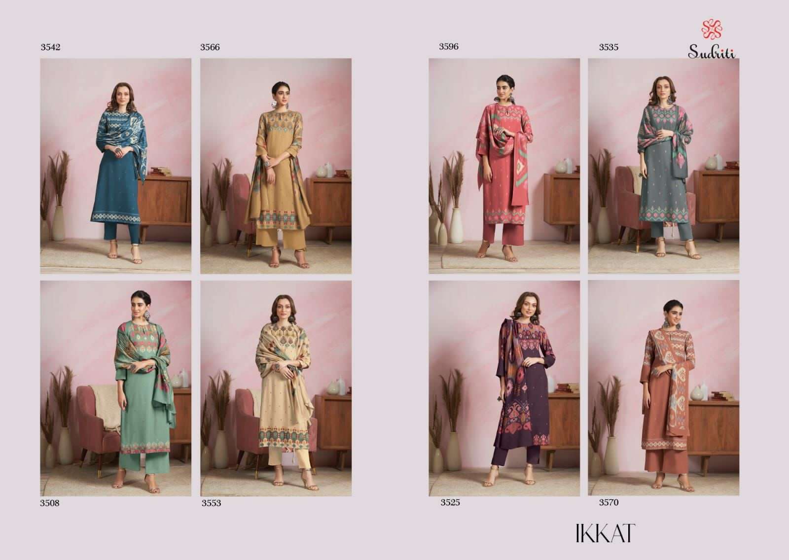 IKKAT BY SUDRITI BEAUTIFUL SUITS COLORFUL STYLISH FANCY CASUAL WEAR & ETHNIC WEAR PURE PASHMINA PRINT DRESSES AT WHOLESALE PRICE