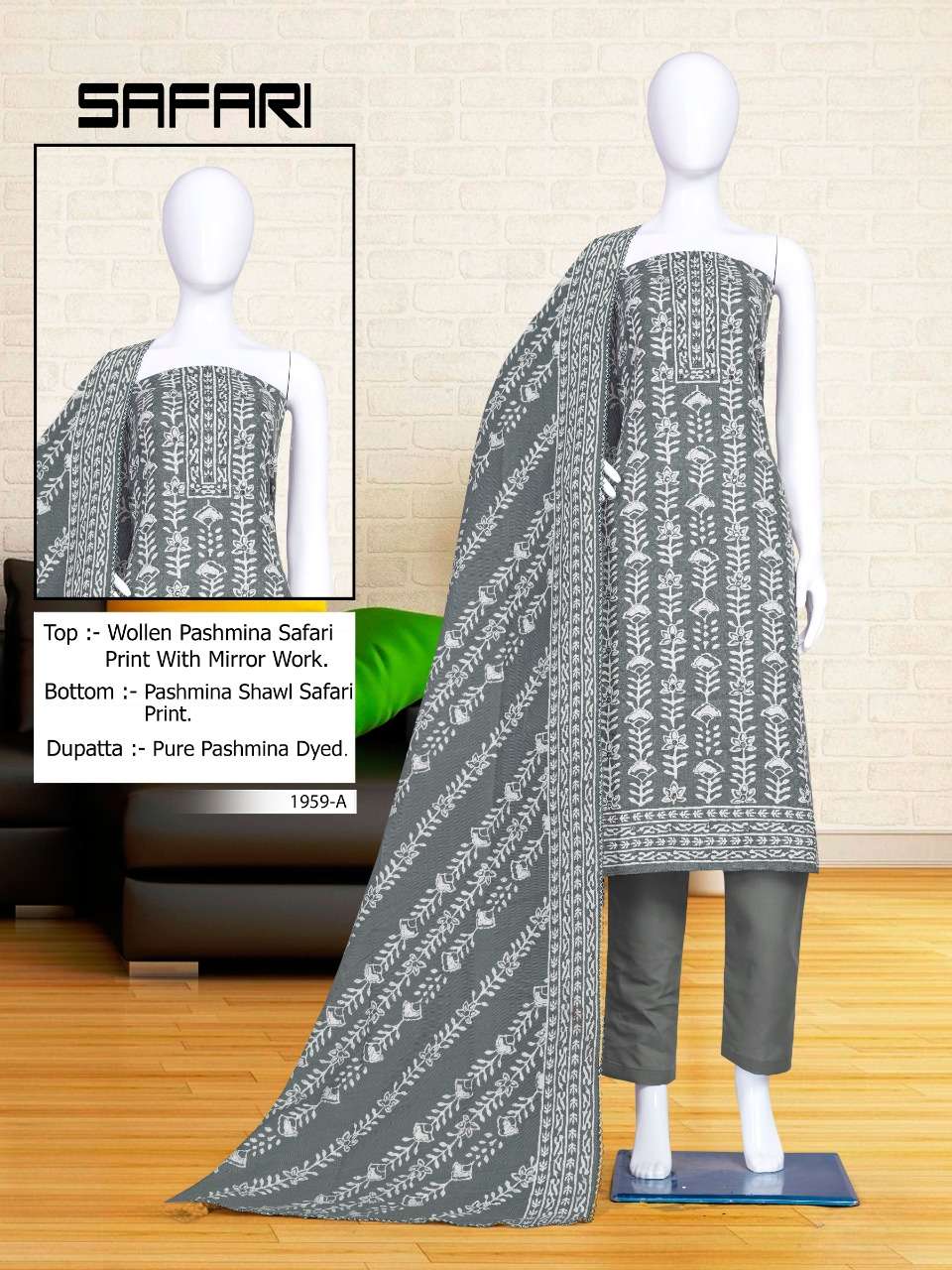 SAFARI-1959 BY BIPSON 1959-A TO 1959-D SERIES BEAUTIFUL STYLISH SUITS FANCY COLORFUL CASUAL WEAR & ETHNIC WEAR & READY TO WEAR PASHMINA PRINT WITH WORK DRESSES AT WHOLESALE PRICE