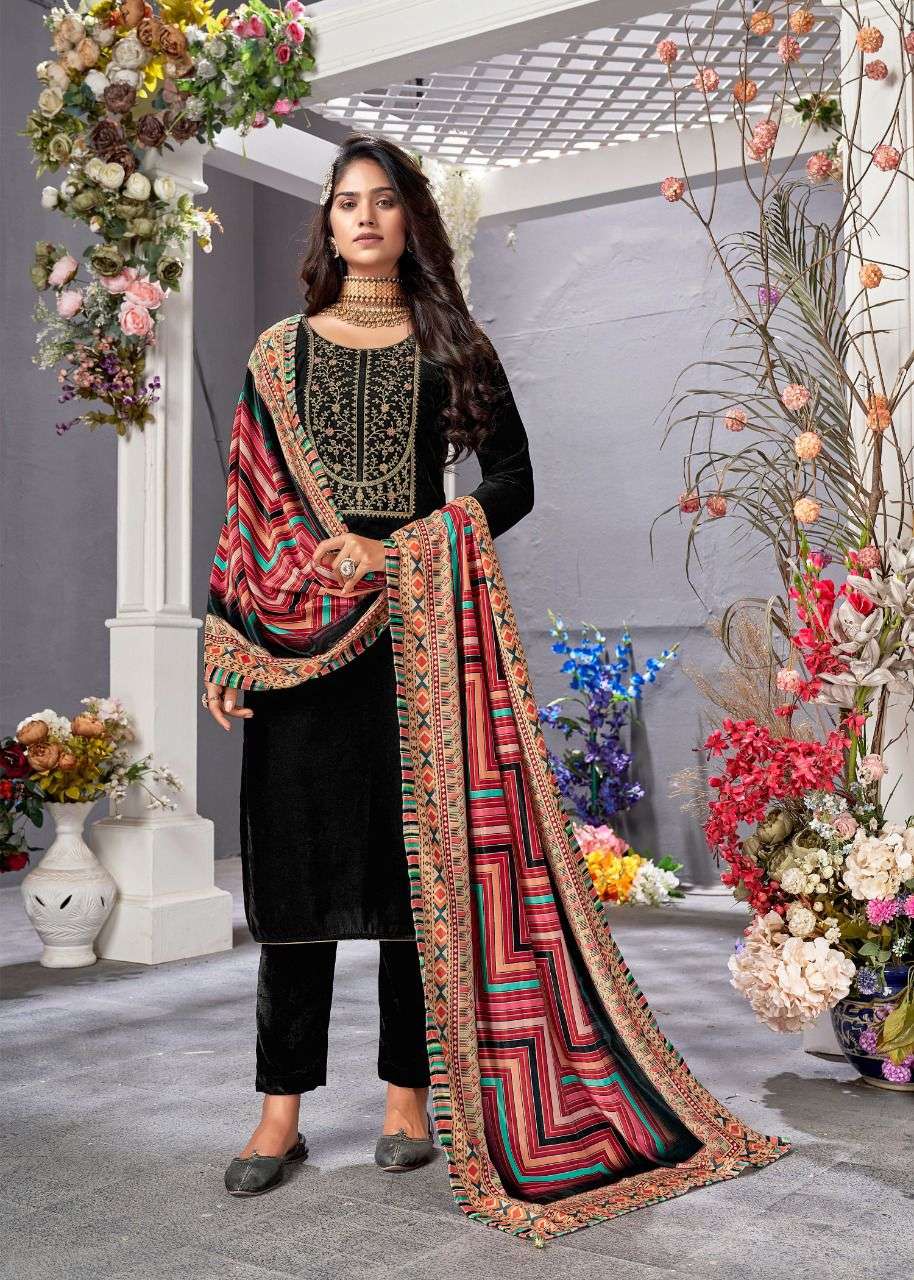 AMIRAA VOL-2 BY BIPSON 2001 TO 2004 SERIES BEAUTIFUL STYLISH SUITS FANCY COLORFUL CASUAL WEAR & ETHNIC WEAR & READY TO WEAR PURE VISCOSE VELVET EMBROIDERED DRESSES AT WHOLESALE PRICE