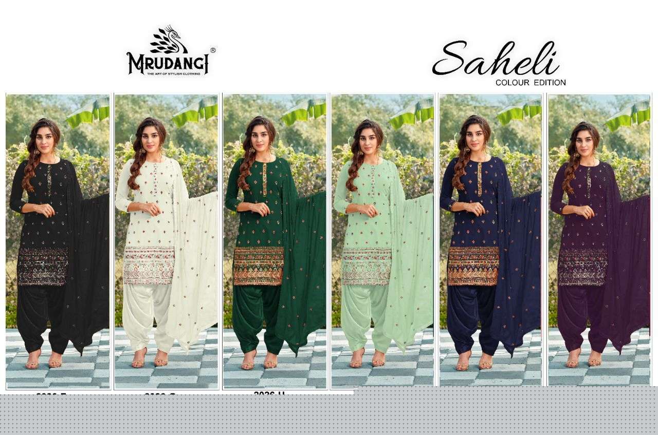 SAHELI COLOUR EDITION BY MRUDANGI 2026-F TO 2026-K SERIES BEAUTIFUL SUITS COLORFUL STYLISH FANCY CASUAL WEAR & ETHNIC WEAR FAUX GEORGETTE DRESSES AT WHOLESALE PRICE