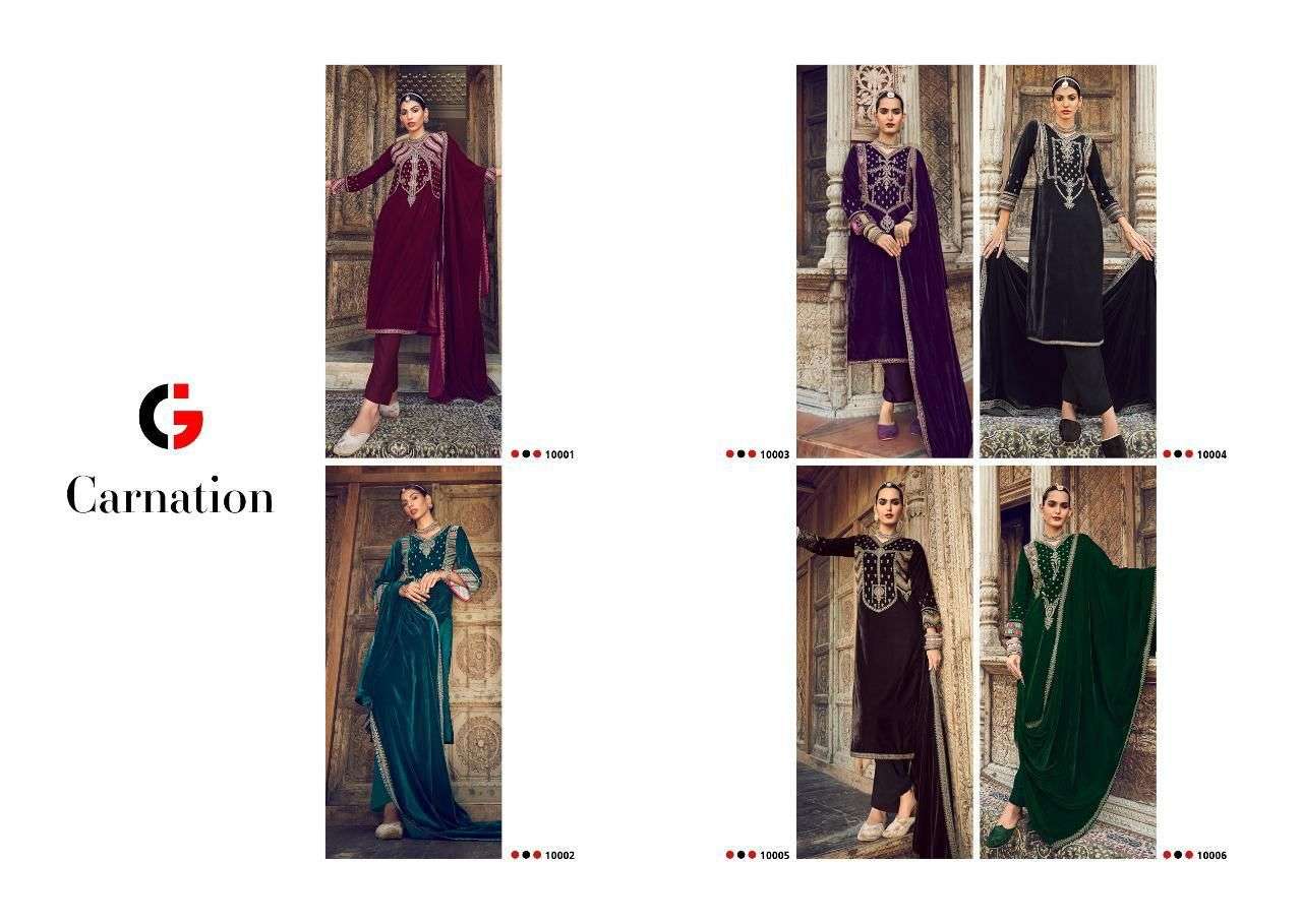 Carnation By Gull Jee 1001 To 1006 Series Beautiful Suits Colorful Stylish Fancy Casual Wear & Ethnic Wear Velvet Embroidered Dresses At Wholesale Price